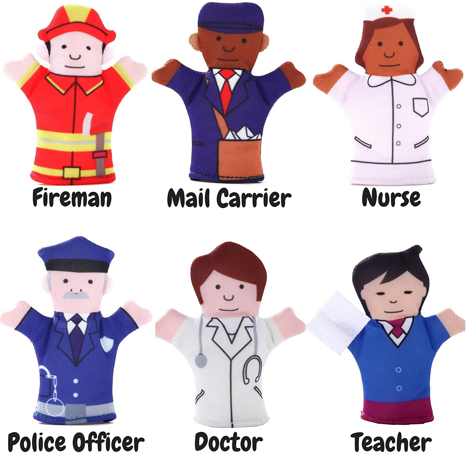 Magnet Happy Helpers People Toy Set for Fridge, Board and Refrigerator Magnets - Soft Fabric - 12 Pieces - Variety of Neighborhood People Characters