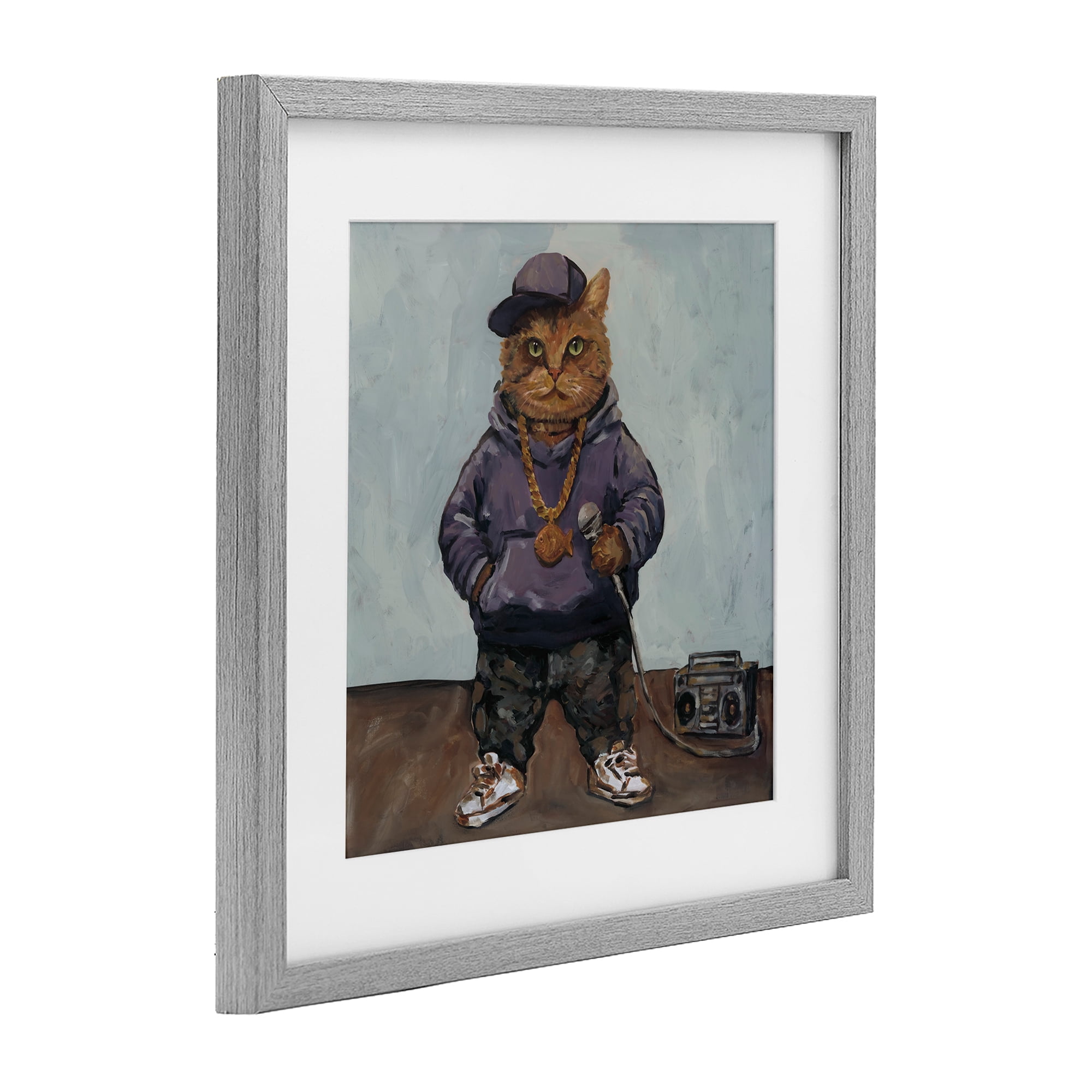Stupell Industries Urban Hip-Hop Cat Gray Framed Print Under Glass, design by Studio Bautista