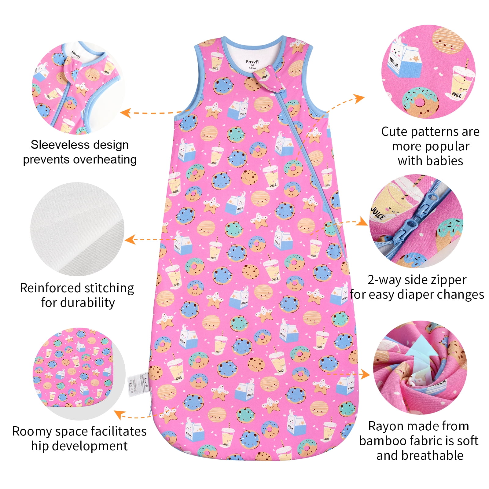 All-year-around Cute Baby Sleep Sack 18-24 Months Rayon Made from Bamboo Sleeping Bag 1.0 Tog Premium 2-Way Zipper Baby Wearable Blanket - Pink Dessert
