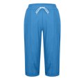 thumbnail image 2 of Fnooota Cotton Linen Capri Pants for Women, Casual Straight-leg Relaxed Fit Summer Womens Capris Blue Size S, 2 of 5