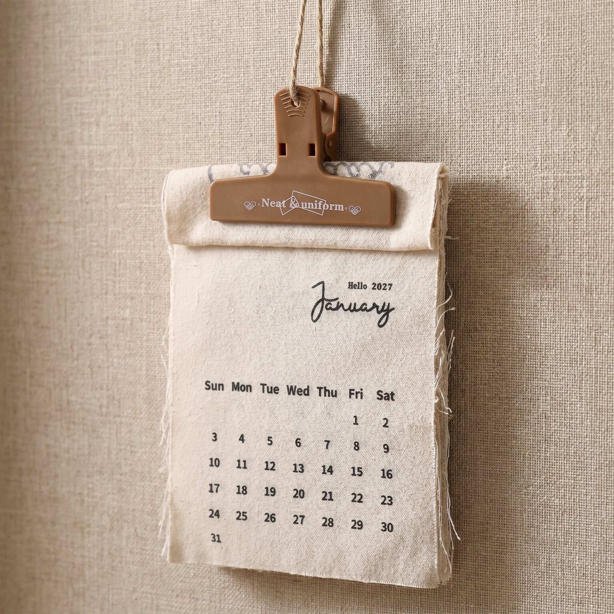 YOSADIER 2027 Rustic Beige Cloth Wall Calendar with Canvas Fabric Monthly Planner and Home Decor Hanging Organizer