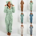thumbnail image 2 of Fleece Onesie Pajamas for Women Fuzzy Sherpa One Piece Zipper Hooded Romper Cute Warm Winter Flannel Loungewear, 2 of 9