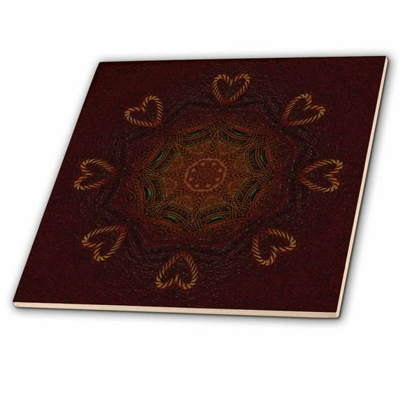 3dRose, Decorative hearts around on dark brown background, 8 Inch Ceramic Tile