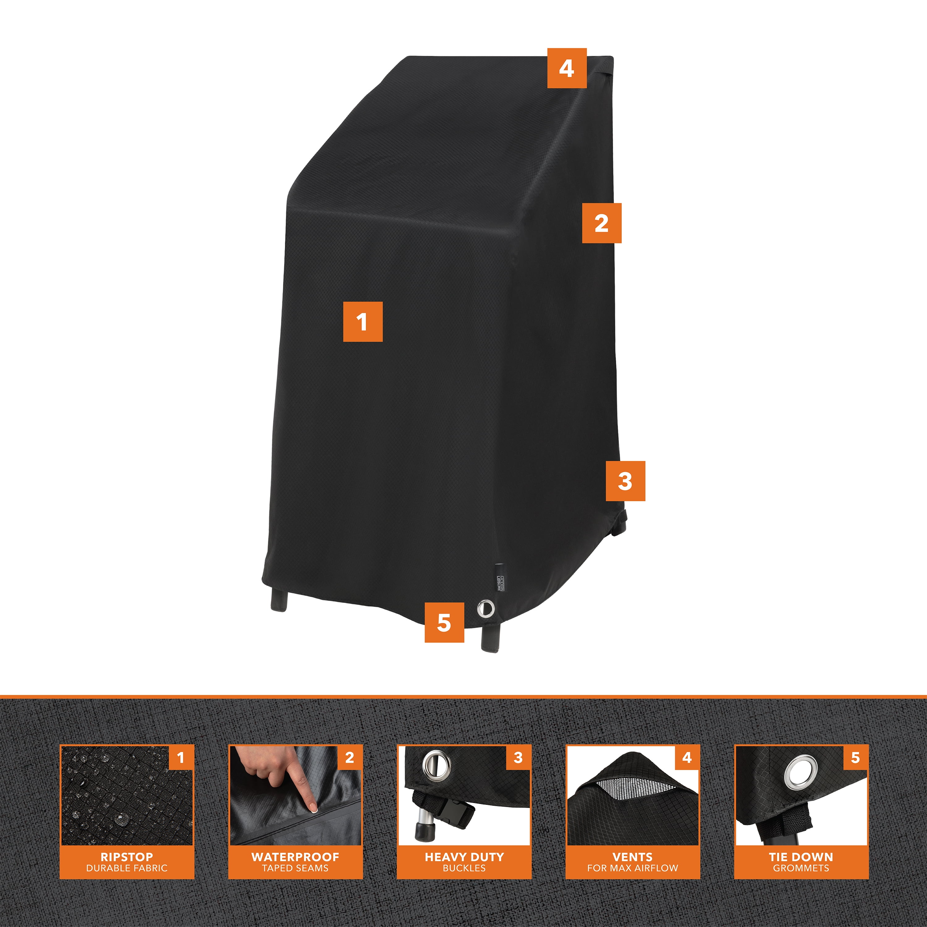 Modern Leisure Black Diamond Waterproof, Stackable Patio Chair Cover, 27"L x 27"W x 49"H, Black