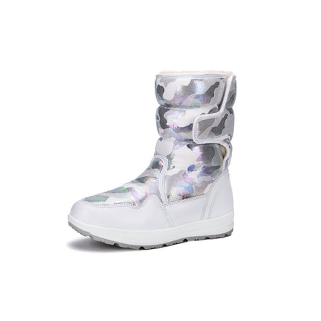 

Avamo Girls Boys Winter Boot Faux Fur Snow Boots Mid Calf Warm Shoes Outdoor School Non-Slip Plush Lined Bright White 13C