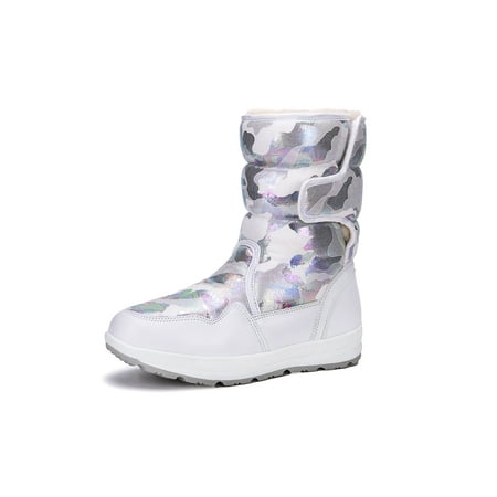 

Rockomi Womens Mens Winter Boot Faux Fur Warm Shoes Plush Lined Snow Boots Outdoor Hook And Loop Casual Breathable Mid Calf Bright White 10C