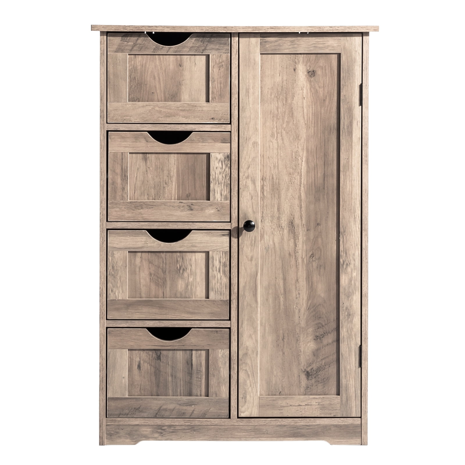 Ktaxon Wooden Bathroom Floor Cabinet, Side Storage Organizer with 4 Drawers, 1 Cupboard & 2-Shelves, Vintage Washed Gray