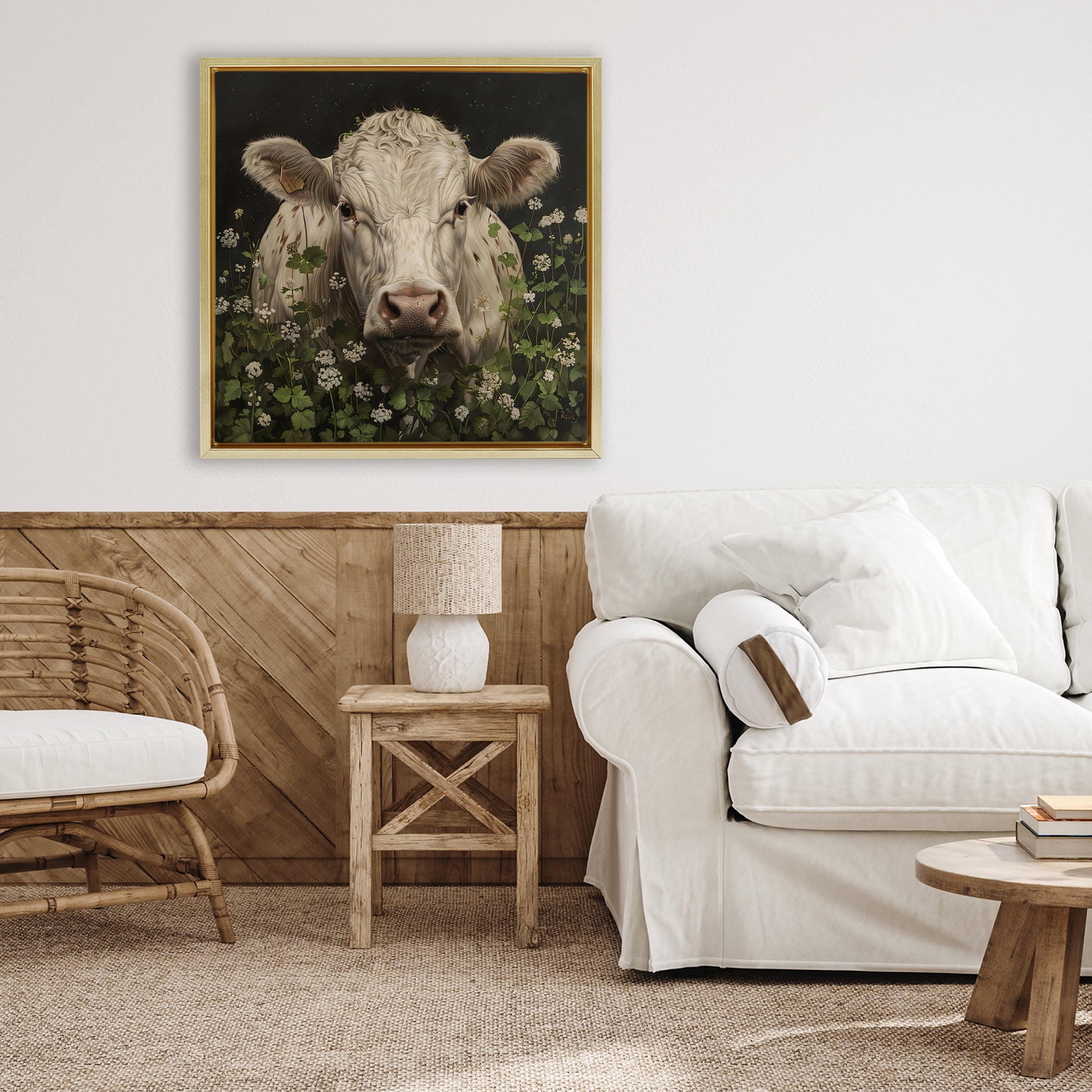 Stupell Industries Cow in the Green Meadow Gold Framed Floater Canvas Wall Art, design by Creative Studio