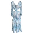 thumbnail image 4 of JUNWELL Robe Bohème d'Été pour Femmes, Robe Maxi Décontractée Grande Taille, Couleur Unie, Col en V, Robes Soleil, Dentelle à Franges, Longue Robe, 4 of 5