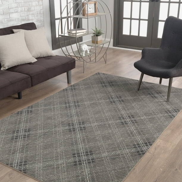 Mohawk Home Prismatic Russell Plaid Charcoal Transitional Striped