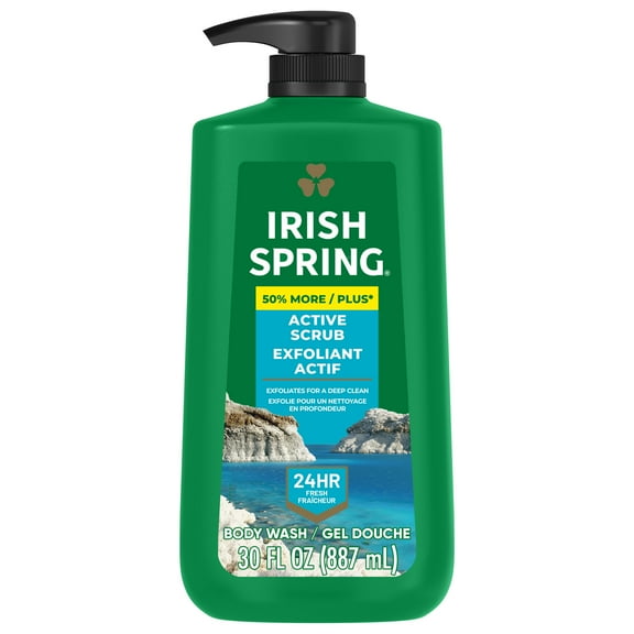 Irish Spring Active Scrub Moisturizing Face and Body Wash, All Skin Types, 30 fl oz Bottle