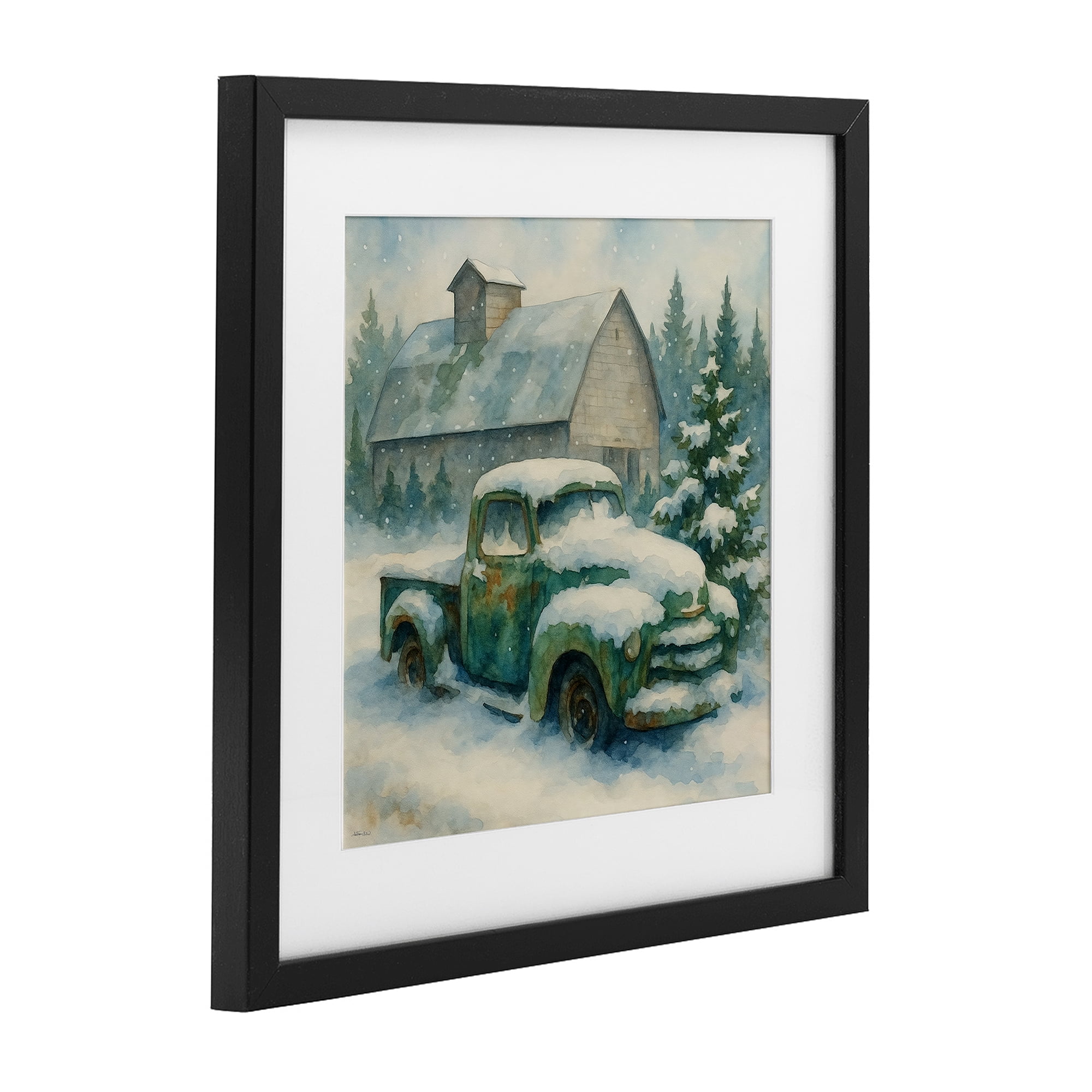Stupell Industries Nostalgic Winter Farm Truck Black Framed Print Under Glass, design by Antony Smith