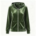 thumbnail image 4 of IUYRTFE Women Velour Zip Up Hooded Jacket Long Sleeve Casual Winter Coat with Pockets, 4 of 5