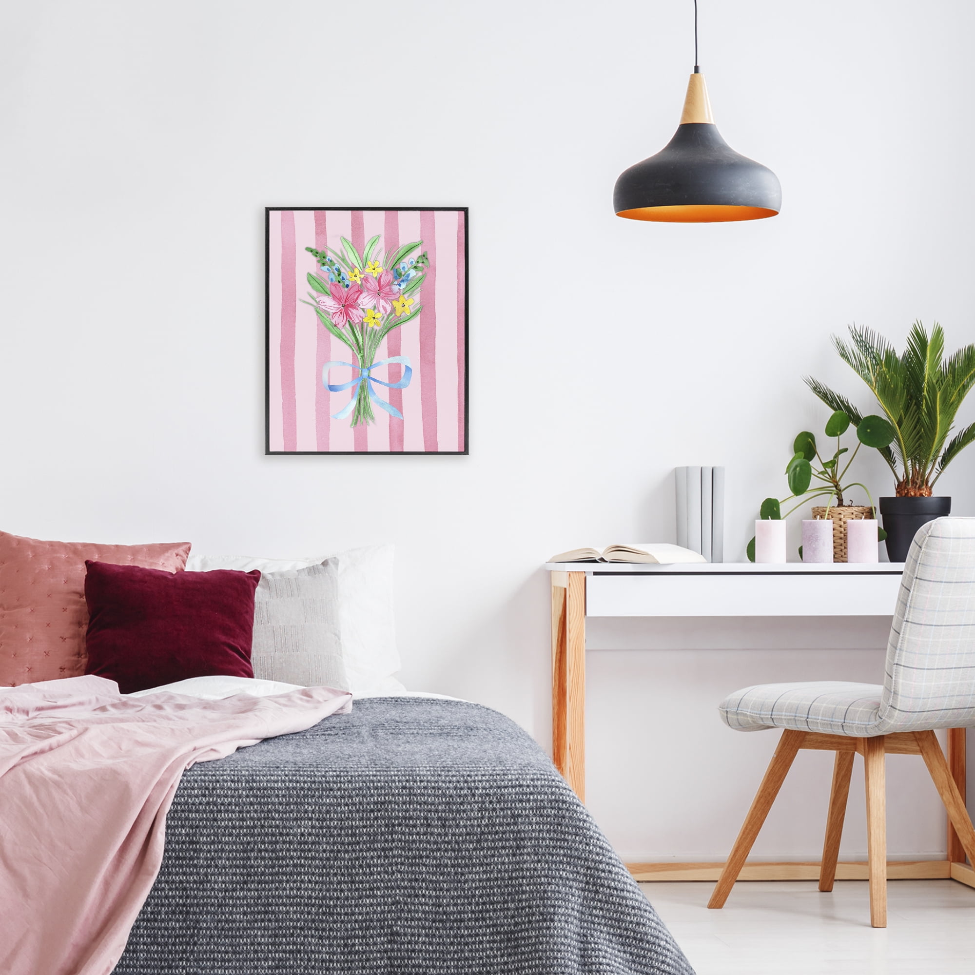Spring Bouquet Pink & Blue Black Framed Giclee Art, design by Nina Jacobs