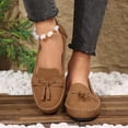thumbnail image 2 of Womens Suede Penny Loafers Fashion Fringe Round Toe Stitching Flat Walking Shoes Lightweight Moccasins Driving Shoes Brown Size 9.5, 2 of 7