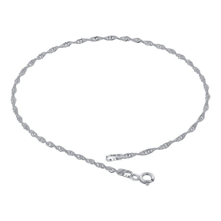 Lariat Anklet - Gem Avenue 925 Sterling Silver Singapore Chain Anklet 10 inch with Spring Ring Clasp