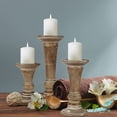 thumbnail image 2 of Hand Crafted Decorative Wooden Pillar Candle Holder Stand Siren Shape,Rounded Turned Colums,Country Style Ideal for Gift,Wedding,Christmas,Party,Home,Spa - 10,8,6 Inch Set of 3 - White Wash, 2 of 9