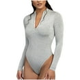 thumbnail image 1 of Penkiiy Combinaison à Manches Longues Col Roulé Simulé pour Femmes avec Fermeture Éclair Quart Gris Shapewear Ventre, 1 of 5