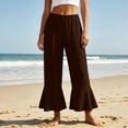 thumbnail image 2 of Y-Sunset Women's High Waisted Wide Leg Pants - Drawstring Ruffle Hem Capri Trousers Pleated Bell Bottoms with Pockets for Summer(Brown/L), 2 of 9