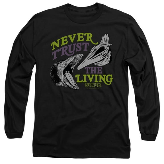Beetlejuice Never Trust Unisex Adult Long-Sleeve T Shirt,Black, Small