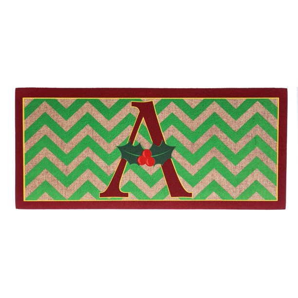 Evergreen Holly Monogram A Decorative Mat Insert, 10 x 22 inches