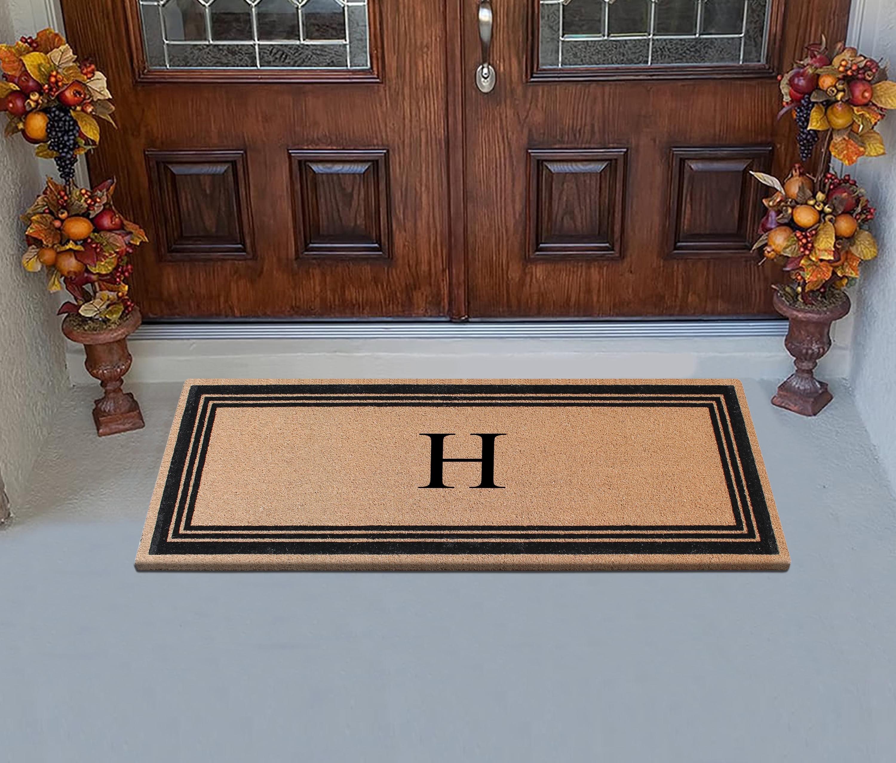A1HC Natural Coir Flock Monogrammed Door Mat for Front Door, 24x57, Anti-Shed Treated Durable Doormat Outdoor Entrance, Heavy Duty, Thin Profile, Easy to Clean, Long Lasting, Front Door Entry Doormat