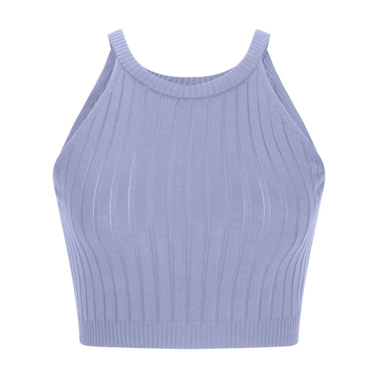 RQYYD Reduced Women's Summer Basic Ribbed Halter Crop Tank Top