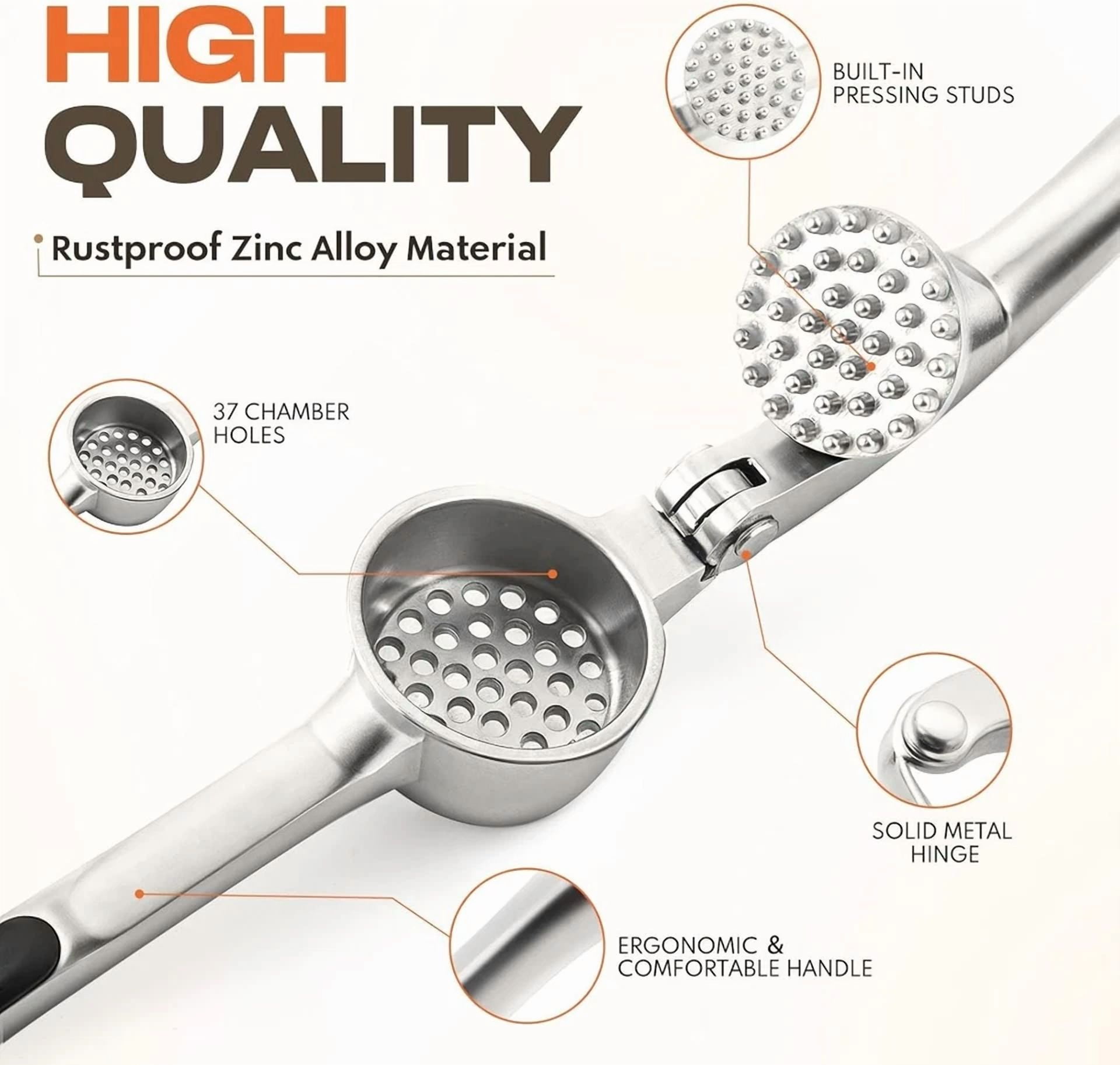CRESTIN- Kitchen Garlic Press Stainless Steel, Premium Rust Proof & Dishwasher Safe