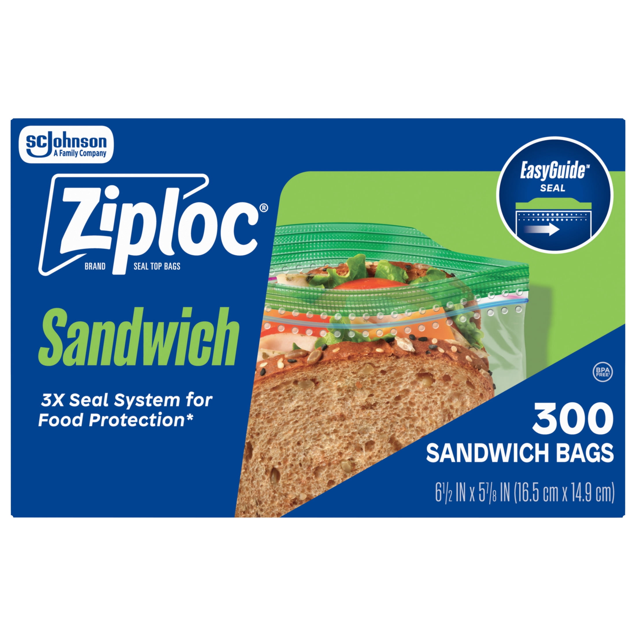 (4 pack) Ziploc® Brand Sandwich Bags with EasyGuide™ Texture, Grip 'n Seal Technology™, Food Storage, Zipper, 300 Count