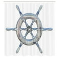 thumbnail image 3 of Ambesonne Nautical Shower Curtain, Wooden Ship Wheel, 69"Wx70"L, Blue White, 3 of 5