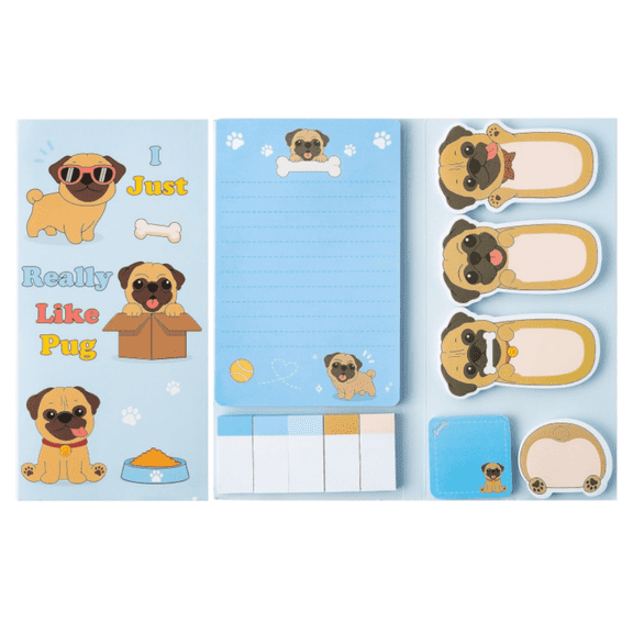 2ooya Pug Sticky Notes Set,Cute Cartoon Paper Notepad for Office Party Favors,1pack