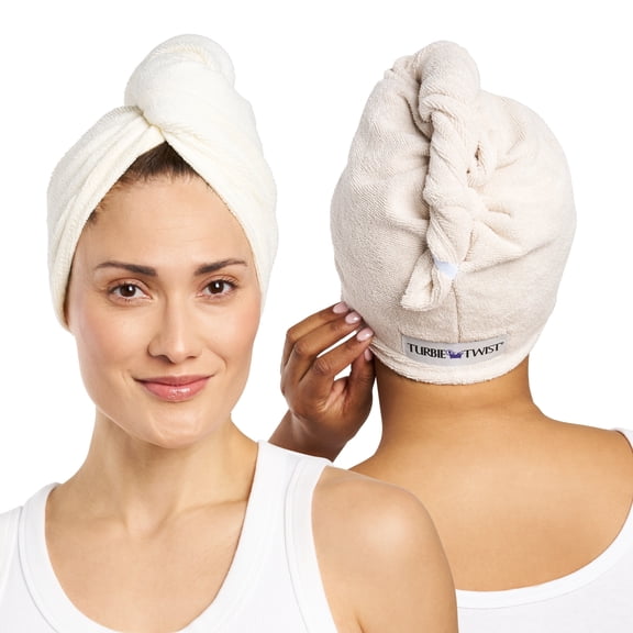 Turbie Twist Microfiber Hair Towel Wrap for Women and Men | 2 Pack | Bathroom Essential Accessories | Quick Dry Hair Turban for Drying Curly, Long & Thick Hair - Sheepskin & Pinecone