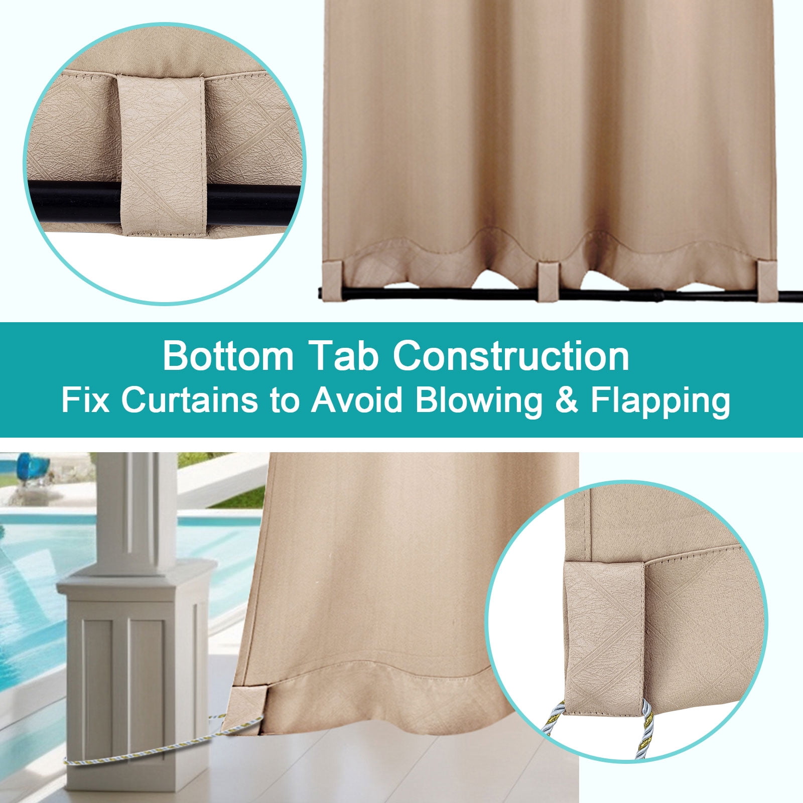 SHANNA 2 Panel Outdoor Curtains, Waterproof Windproof UV Protection Blackout Curtains with Eyelets, 3D Textured Pattern for Garden, Pergola, Balcony, Beige, 52 X 108 inch