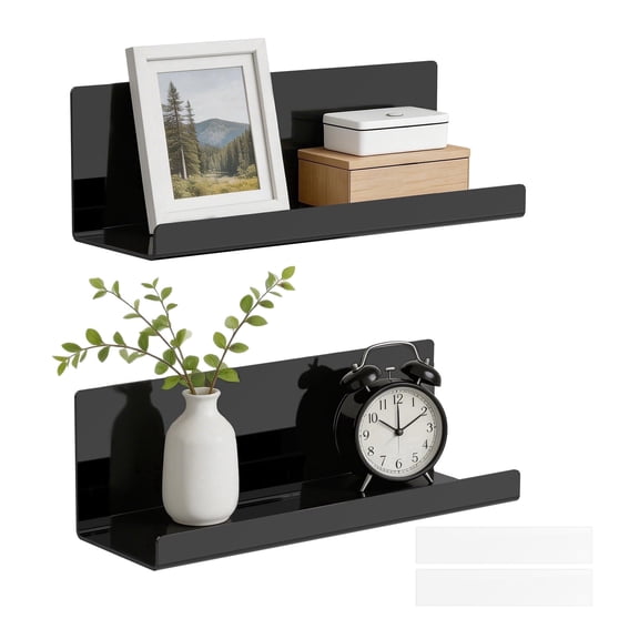 2 Pack Acrylic Floating Shelves, No Drilling Wall Mounted Adhesive Wall Shelf, 11.8 inch Display Shelves for Bathroom Bedroom Kitchen Organizer, 10lb Capacity