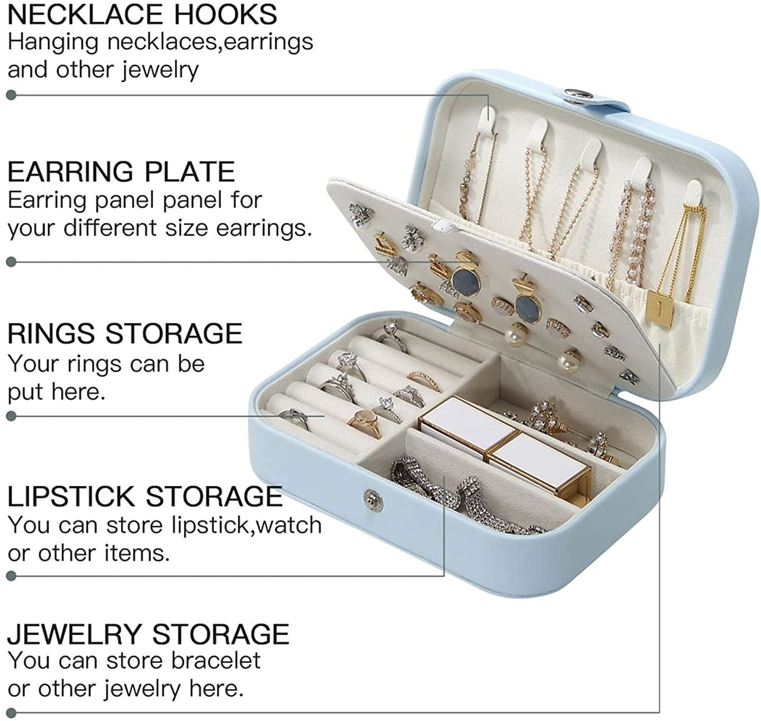 Jewelry Case for Earrings Necklaces Watches Bracelets Travel Jewelry Organizer 