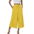 thumbnail image 2 of nochalofo Yellow Linen Pants Women, Womens Flowy Wide Leg Pants Casual Summer Beach Elastic Waist Trousers Trendy Business Work Pants with Pockets, 2 of 5