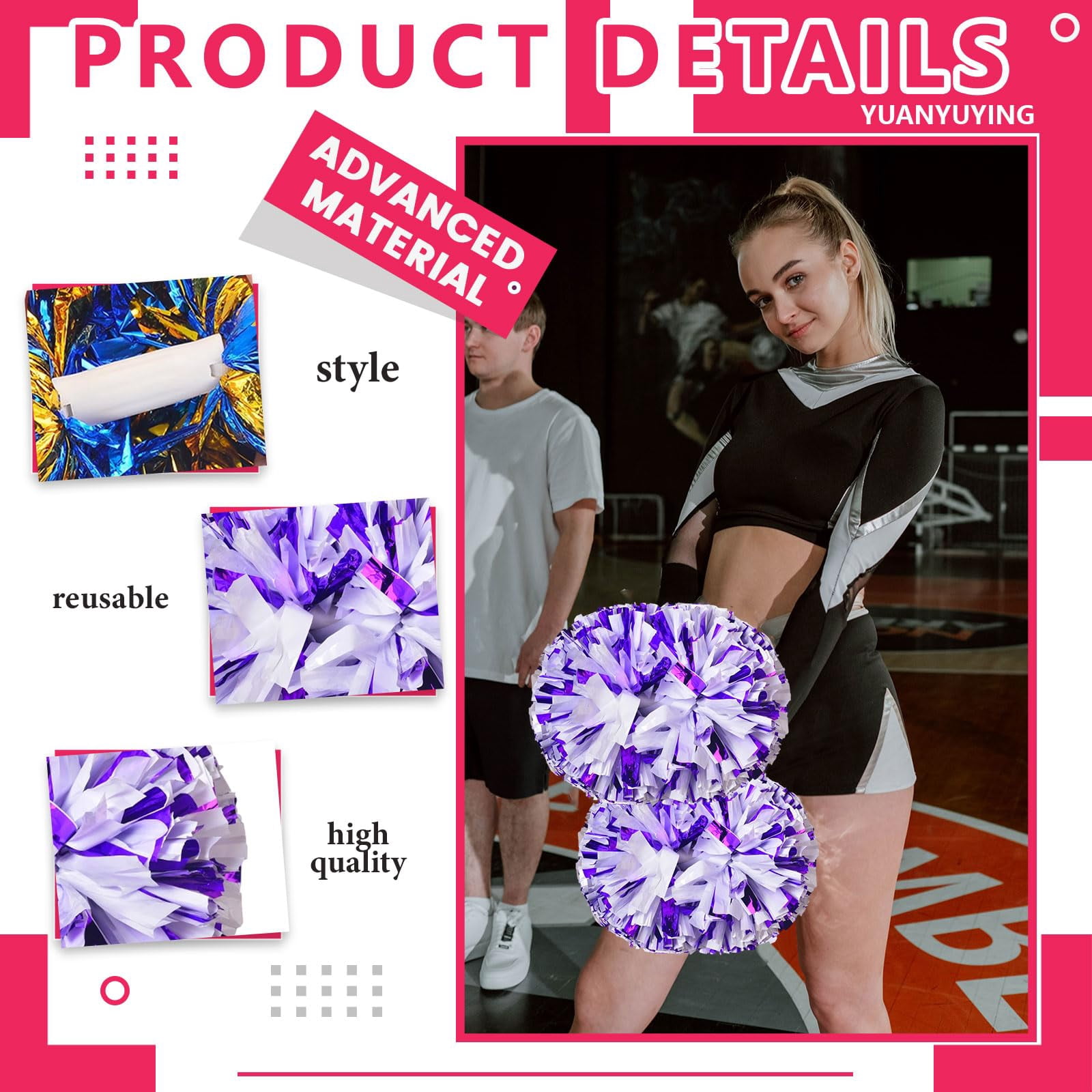 10 Pcs Cheerleading poms,pom poms Cheerleading with Handle Style Cheer Pom Pomsfor Dance, Matches, Team Spirit Sports