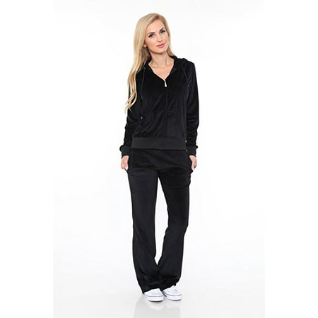 - Women's Athletic Soft Velour Zip Up Hoodie and Sweat Pants Set