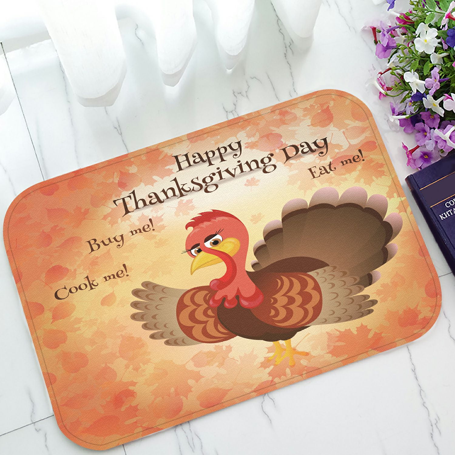 PHFZK Turkey Bird Doormat, Happy Thanksgiving Day Doormat Outdoors