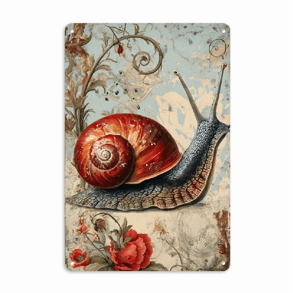 2D Flat 1pc Rustic Snail Iron Metal Tin Sign 8x12 inches, Vintage Artistic Decor for Home, Bedroom, Restaurant, Bar, Cafe, School, Library, Garage - Indoor_Outdoor Wall Hanging Decoration