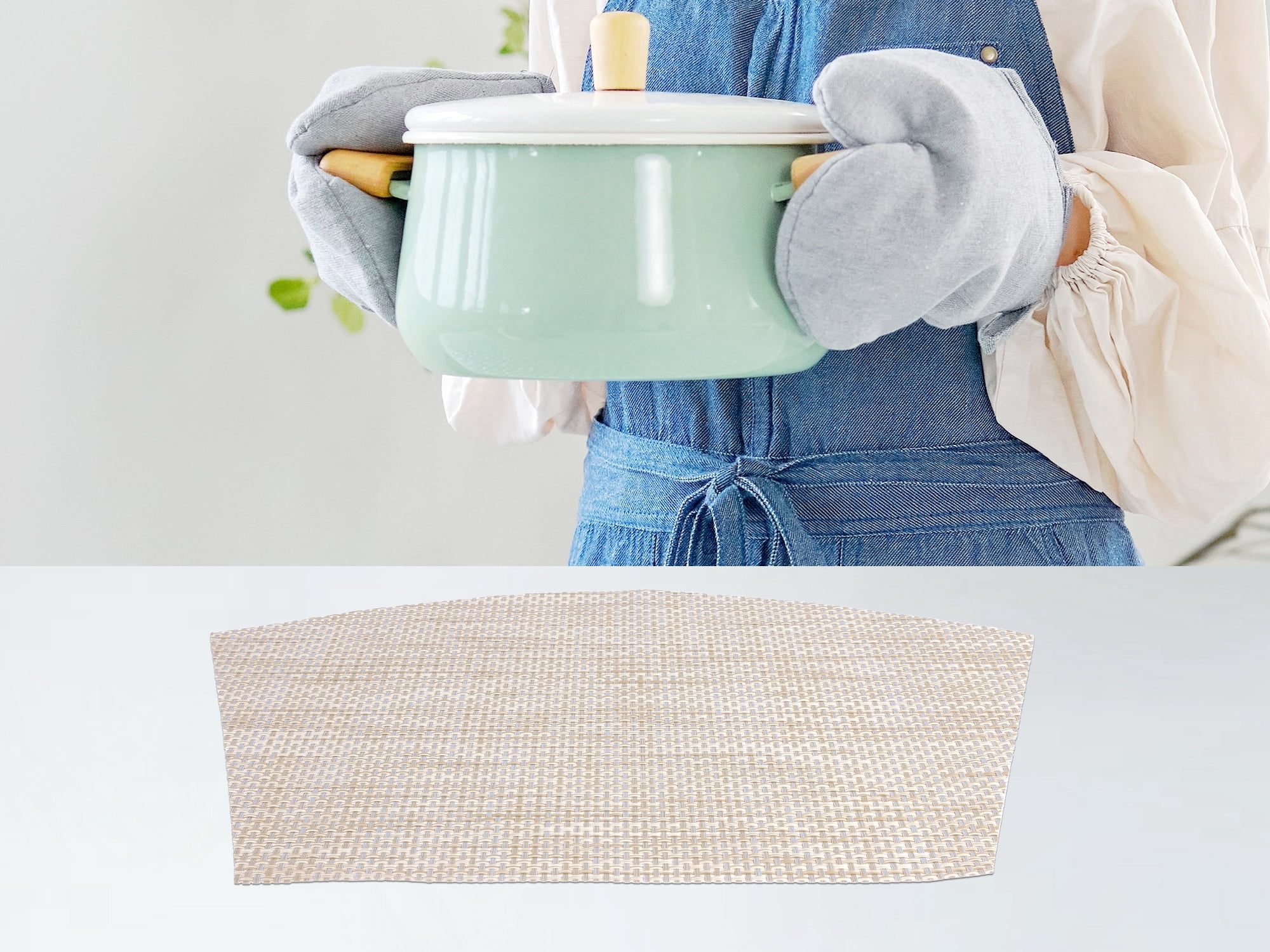 Unique Bargains Placemats Set of 6 Solid Placemats Wipeable Table Mat Khaki 17x11.5Inch