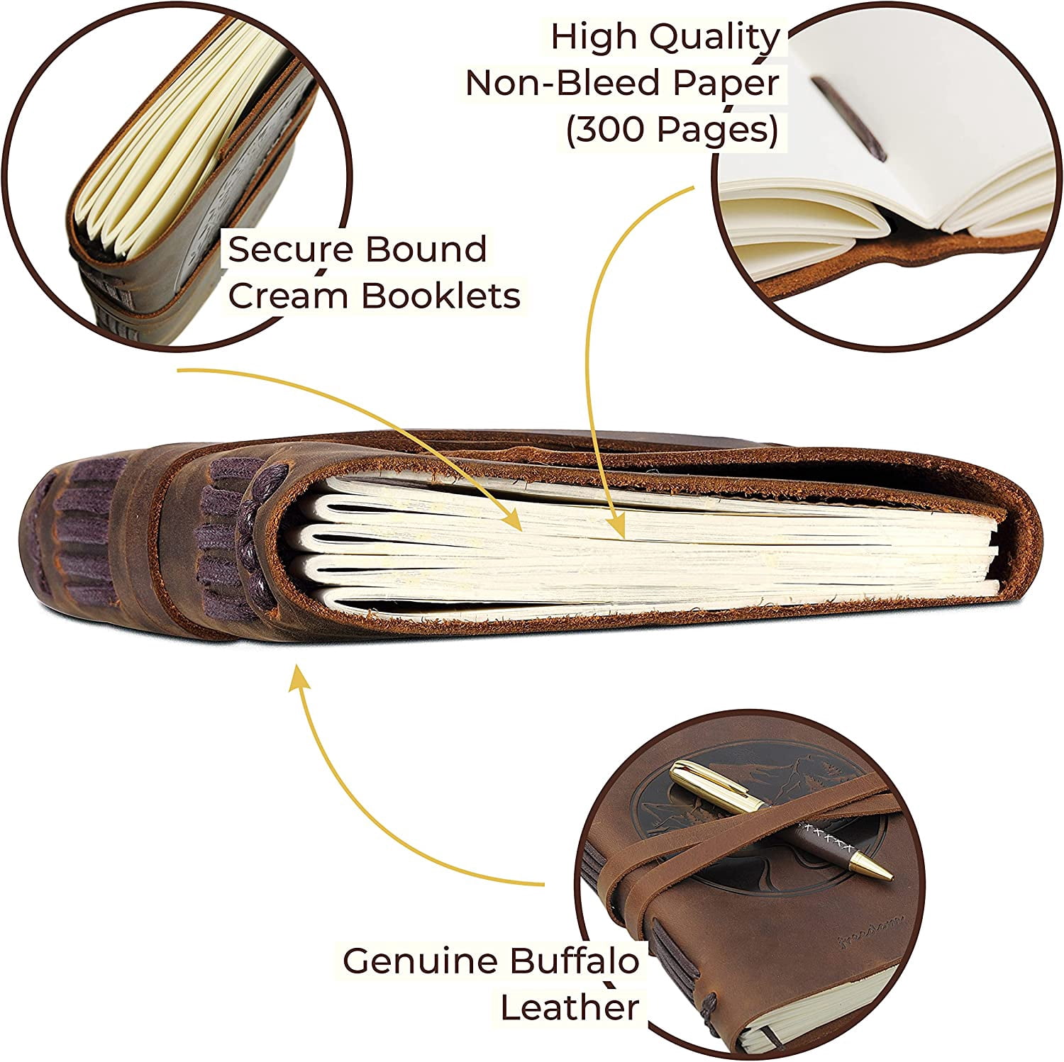 Leather Bound Journal for Men and Women, Handmade Gift Set with Mountain Embossed Journal and Stylish Pen, Vintage and Classic, Notebook, Sketchbook, Planner and Diary (300 Pages) (8x6")