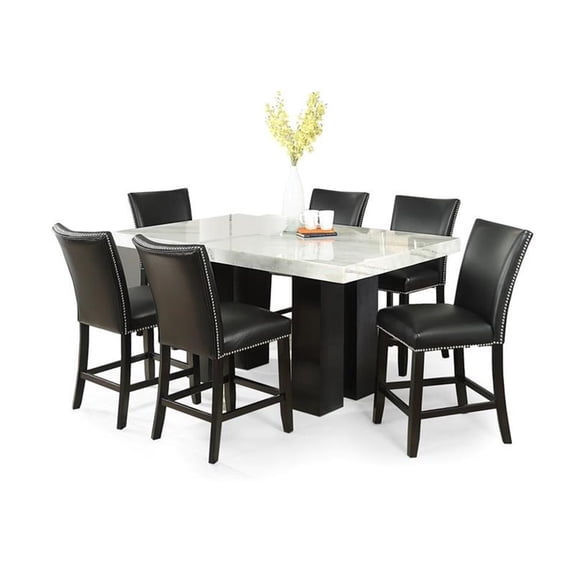 Camila Marble Top Rectangular 7-Piece Counter Height Dining Set - Black