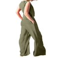thumbnail image 4 of Women‘s 2PCS Tracksuit Solid Color  Neck Sleeveless Tops Button Closure Wide Leg Trousers Casual Pants Set, 4 of 6