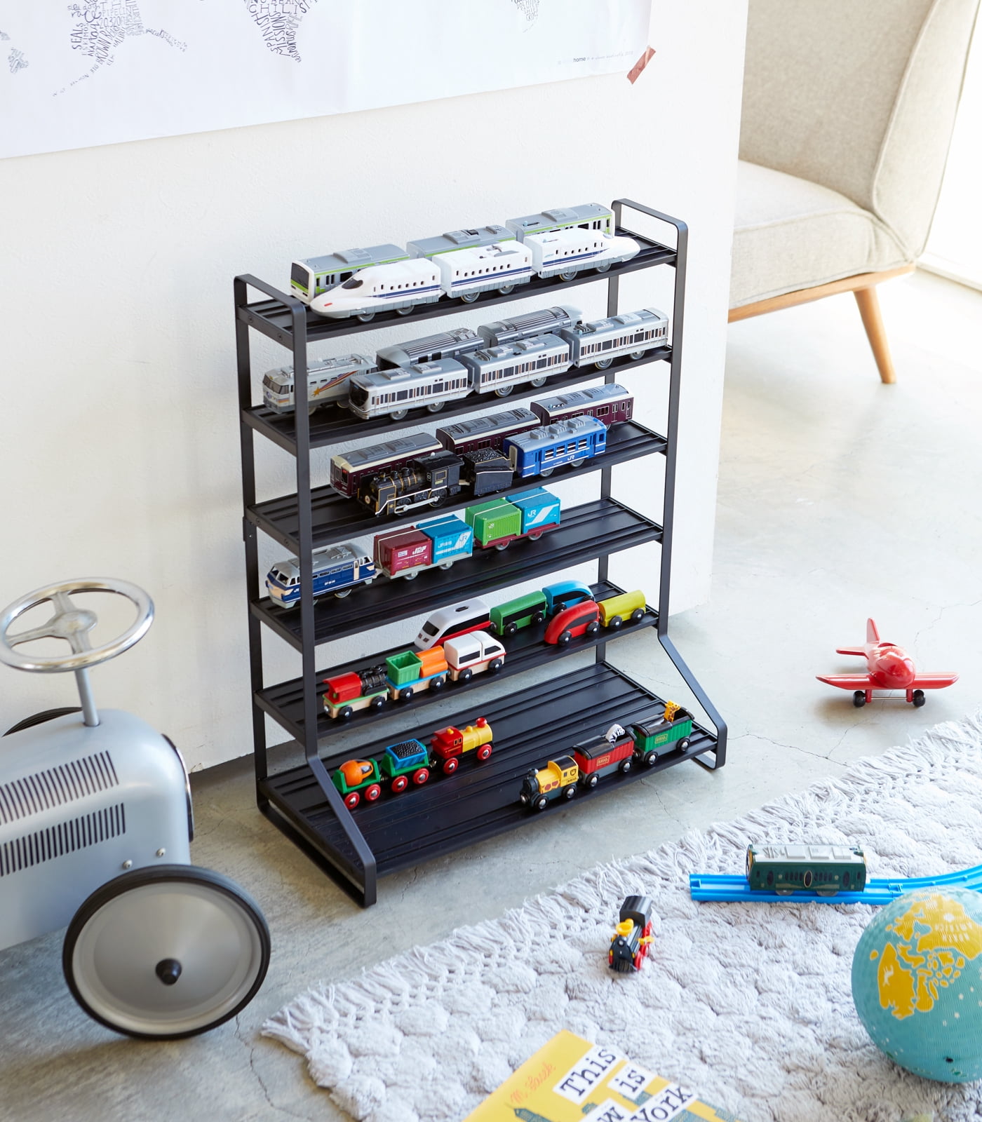 Yamazaki Home Kids' Steel Parking Garage with Metal Shelves, Black