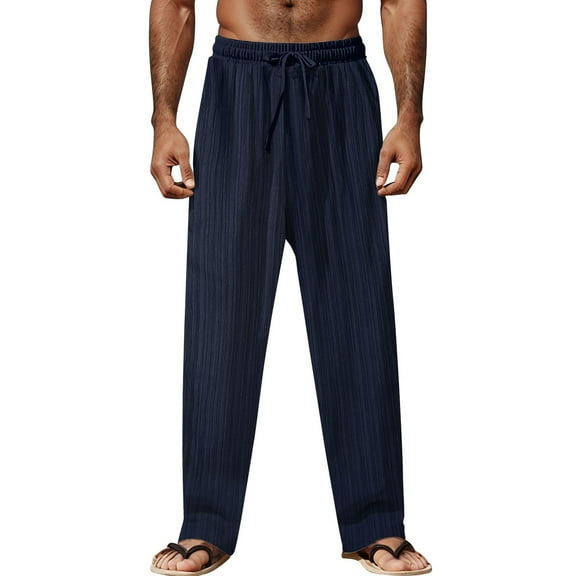 OSOLU Solid Color Men's Cozy Summer Pants Loose Fit Comfortable Everyday Trousers Breathable Lightweight Long Pants For Daily Wear Leisure Activities Bottoms