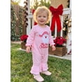 thumbnail image 4 of Cjfdfy Newborn Baby Girl Christmas Outfit Christmas Santa Embroidery Long Sleeve Ruffled Flared Pants Bodysuit Infant Cute My First Christmas Fall Winter Clothes 0-18M, 4 of 9