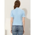thumbnail image 4 of Unique Bargains Women's Embroidered Tie Neck Cotton Button-Down Blouse Light Blue L, 4 of 5