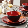thumbnail image 3 of TP 12-Piece Dinnerware Set, Melamine Dishes Set with Bowls and Plates, Dinner Service for 4, Black and Red, 3 of 8