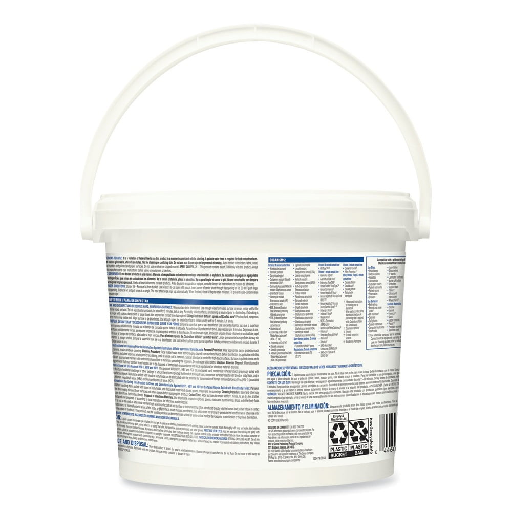 Clorox Healthcare Bleach Germicidal Wipes, 12 x 12, Unscented, 110/Bucket